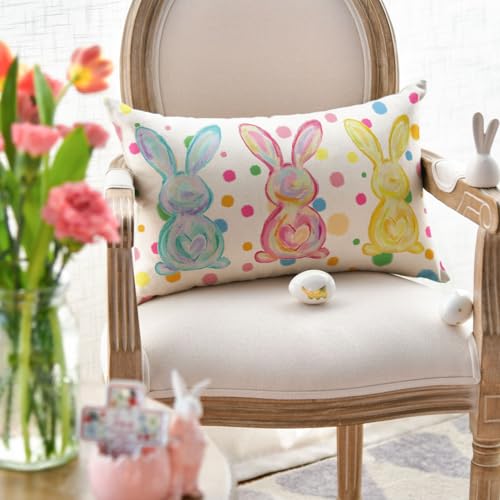 AVOIN colorlife Easter Bunny Throw Pillow Cover, 12 x 20 Inch Polka Dot