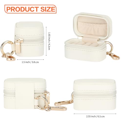 KUKUVR Small Travel Ring and Earring Box with Keychain - White