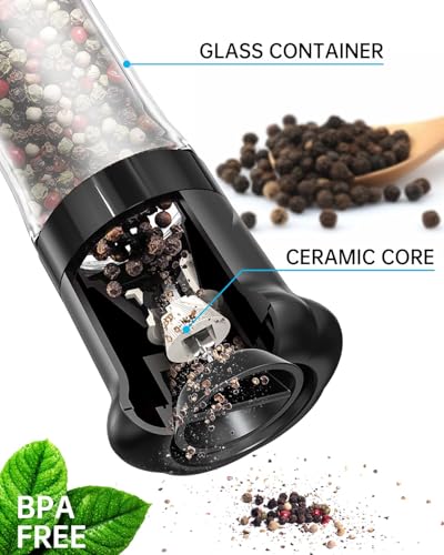 CIRCLE JOY Tall Black Manual Salt and Pepper Grinder Set with Ceramic Blades