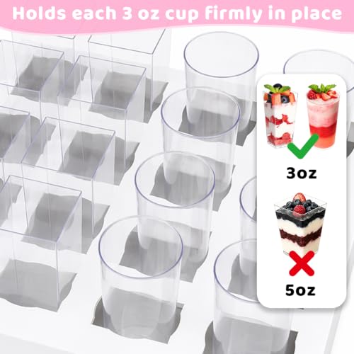 Hyzuxmal 4 Pack Dessert Shooter Boxes with Window & Insert - 3oz Square & Round Cup Carrier for Weddings & Events
