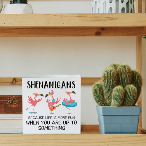 Funny Flamingo Wooden Box Sign for Summer Home Decor - 5x5 Inches