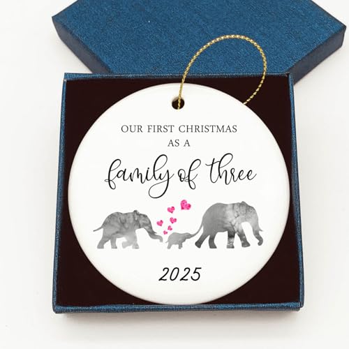 2025 Our First Christmas as a Family of 3 Elephant Ornament