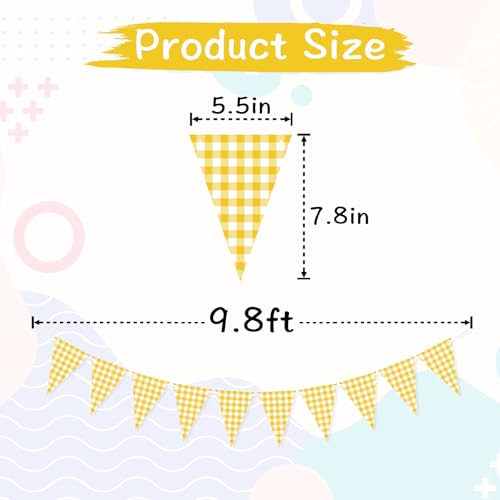 VILIFEVER Yellow Gingham Banner for Picnic, BBQ Party Decorations