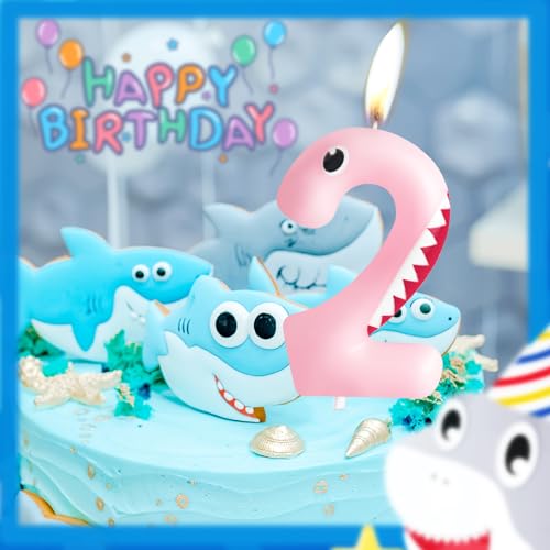 Pink Shark Number 4 Birthday Candle - Ocean Theme Cake Topper