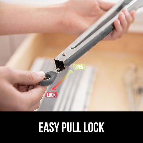 GORILLA GRIP Kitchen Tongs Set - Stainless Steel, 7" & 9", Gray