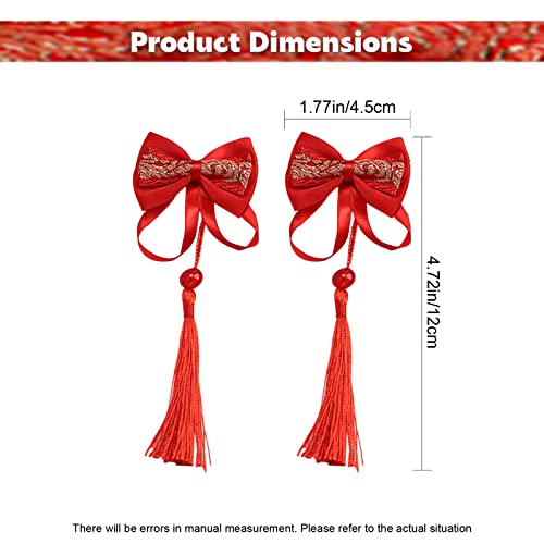 AEGYPIUS Red Bow Hair Clips with Tassels - 2 Pcs Chinese New Year Hair Accessories for Women and Girls