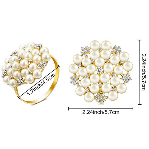 72 Pack Gold Napkin Rings with Pearls and Rhinestones - Flower Design