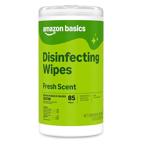 Amazon Basics Disinfecting Wipes, Fresh Scent, 85 Count - Kills 99.9% Germs