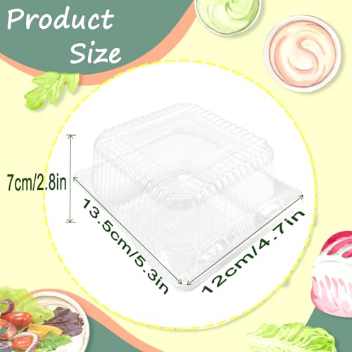 50 Pcs Clear Hinged Plastic Cake Containers with Lids