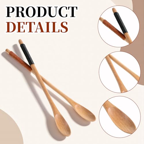 8-Inch Wooden Honey Spoons - Set of 2 Long Handle Teaspoons