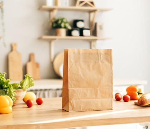 15 Pack Medium Kraft Paper Grocery Bags 12.9x5.5x9.8 inch, Eco-Friendly, 52LB Capacity