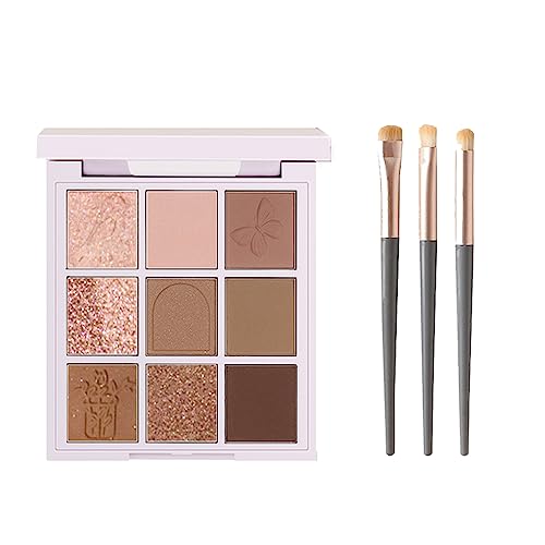 Grospe Lavender 9-Color Eyeshadow Palette with 3 Brushes - Matte & Shimmer Nude Earthy Tones