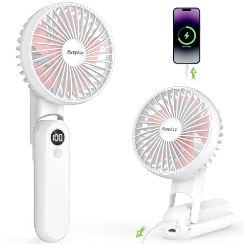 EasyAcc Portable Handheld Fan with 2600mAh Battery, 5 Speeds, Pink