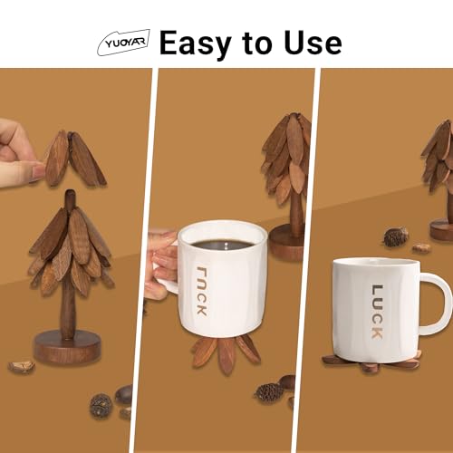 Yuoyar Medium Wooden Tree-Shaped Coasters Set for Coffee Table
