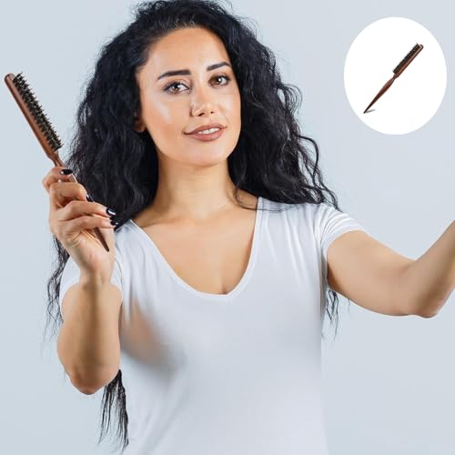 Boar Bristle Teasing Brush 2 Pack with Rat Tail Handle for Hair Styling