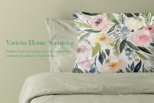 Watercolor Floral Pillowcase 12x20 Inches - Green & Pink