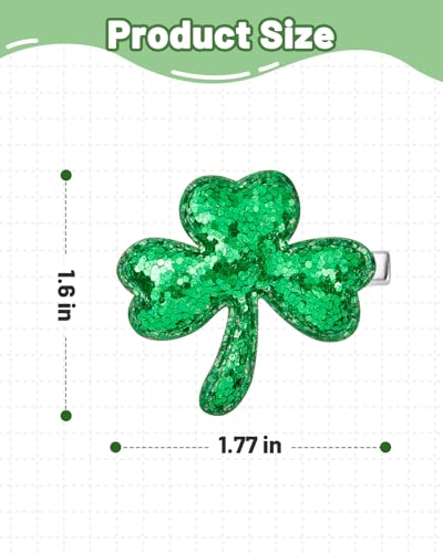 Glitter Shamrock Green Hair Clips - 6 Pack St. Patrick's Day Hairpins