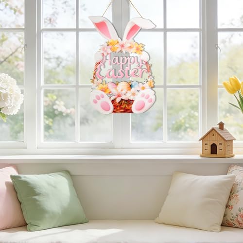 Hollow Bunny Wooden Easter Wreath Sign for Door Decor