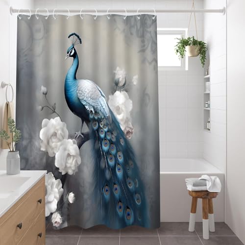 Peacock Shower Curtain 70" x 70" - Blue Bird Design for Bathroom