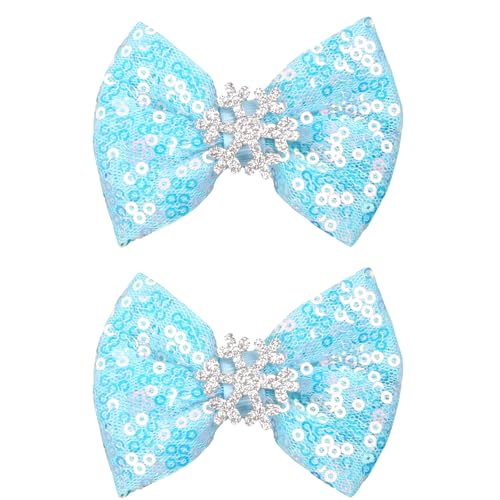Blue Glitter Snowflake Hair Bow Clips Christmas Winter Barrettes 2Pcs