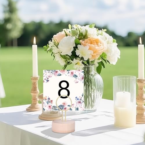 Gold Table Number Holders - Pack of 10 Metal Wire with Wood Base for Weddings & Events