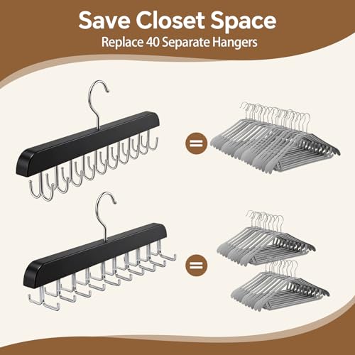 2 Pack Wooden Tie Rack and Belt Hanger with 40 Hooks