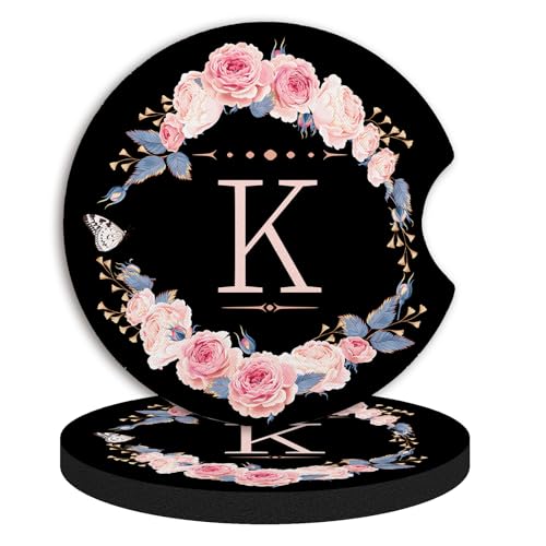 K Letter Car Coasters - 2pcs Absorbent 2.75" Cup Holder Accessories