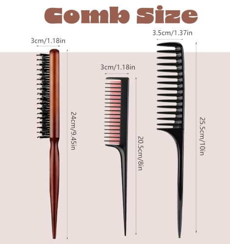 3-Piece Professional Hair Teasing Comb Set for Volume Boost and Backcombing