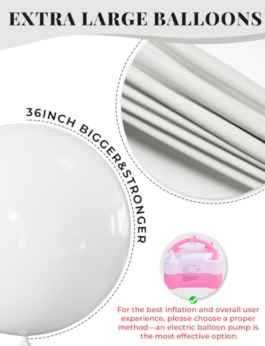 Adeyoo 36-Inch Giant White Latex Balloons - 4 Pack for Party Decorations
