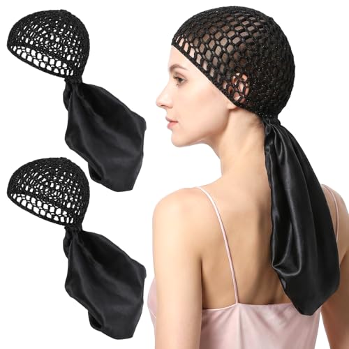 RAHHLIZS 2-in-1 Satin Sleep Bonnet & Adjustable Wrap Cap - 2 Pack