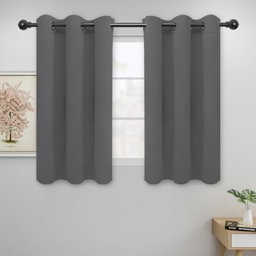 Easy-Going Grey Blackout Curtains 2 Panels 42x45 Inches Room Darkening Insulated Grommet Drapes