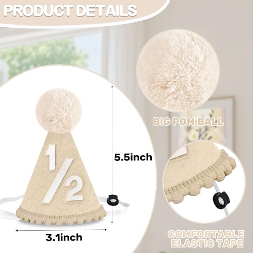 Beige Adjustable Birthday Hat for Kids - PUGPIU 1/2 Decorations
