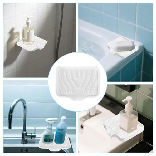 MCSDFN Silicone Soap Dish with Drain - Self-Draining Holder, White (2 Pack)