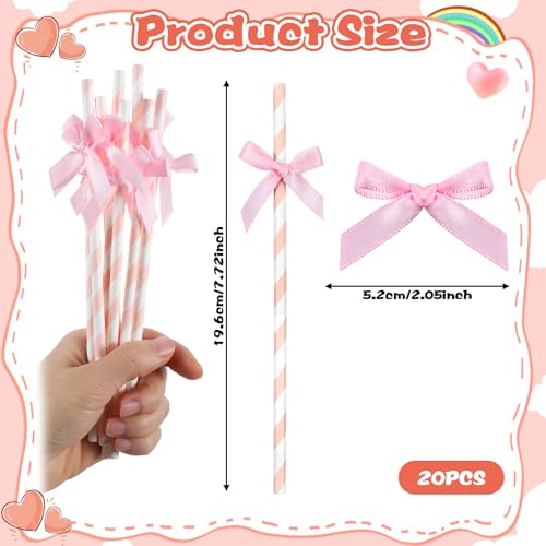 20 Pcs Pink Bow Paper Straws - Eco-Friendly 7.7" Straws for Parties