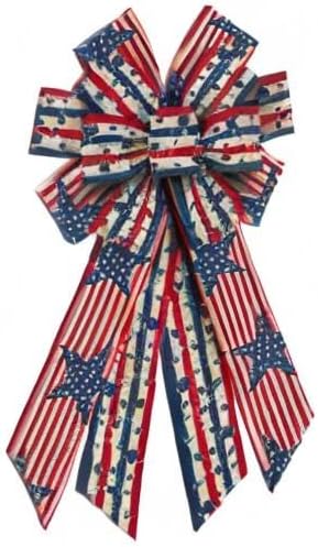 Patriotic Bows by [Brand Name] - Large 4th of July Wreath Bows with American Stars & Stripes for Front Door Decor