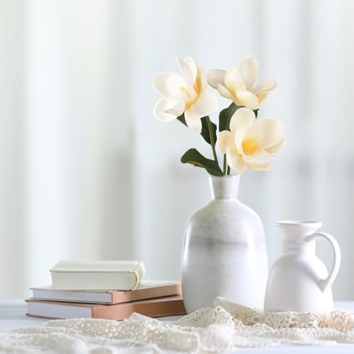 3pcs Artificial Magnolia Flower Branches, 13-Inch Real Touch White Decor