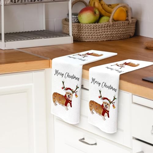 Funny Christmas Corgi Kitchen Towels - 24x16 Inch Tea Towels