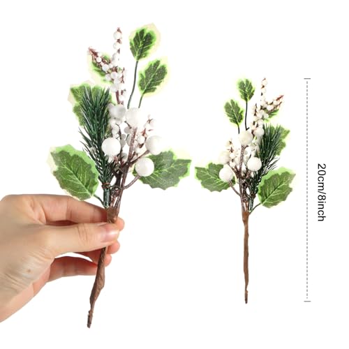 Elegant 24 Pcs Christmas Floral Picks Snowy Pine Cones Holly Greenery Holiday Decor