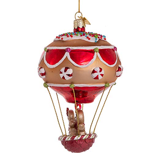Kurt S. Adler Noble Gems? Glass Ornament (4.75" Gingerbread Man in Hot Air Balloon NBX0031)