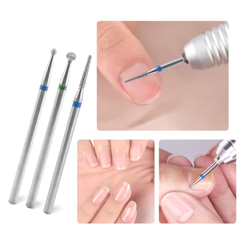 Siyuwuro 3Pcs Cuticle Nail Drill Bit Set 3/32 Inch Tungsten Steel Ball and Needle Bits for Electric Nail File