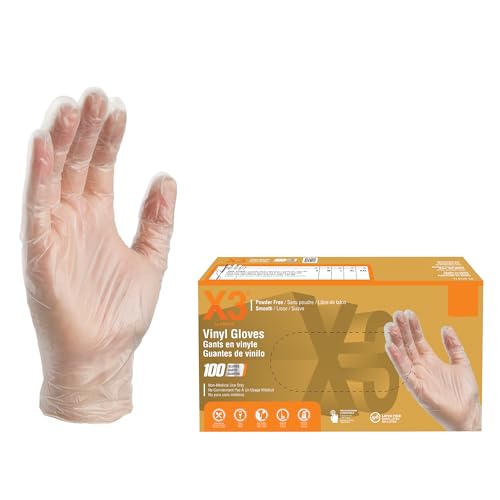 X3 Clear Vinyl Disposable Industrial Gloves - 3 Mil, Latex-Free, Food-Safe