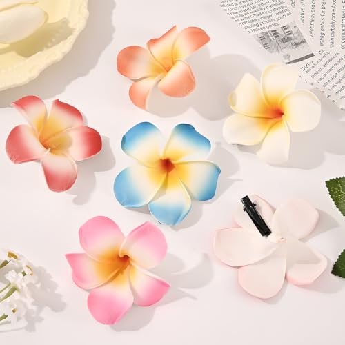 BluOcnMkt 4Pcs Hawaiian Plumeria Flower Hair Clips - Pink & White Beach Accessories