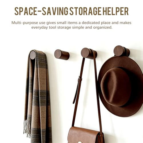 Natural Walnut Wood Wall Hooks - 4-Pack Heavy-Duty Coat & Hat Hangers