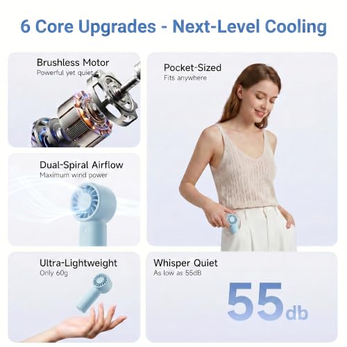 Jerjerboo Portable Mini Fan - 3-Speed Handheld Cooling Fan with Lanyard, Blue
