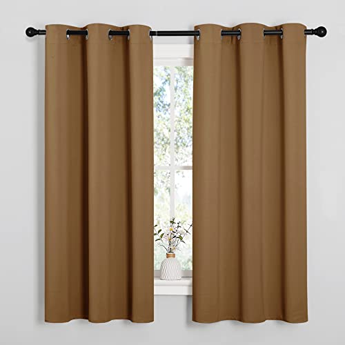 NICETOWN Gold Brown Blackout Curtains 2 Panels 42"W x 48"L - Room Darkening Drapes