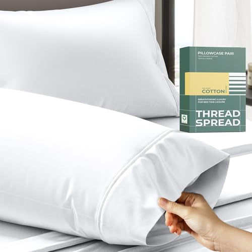 THREAD SPREAD Organic Cotton Pillowcases - Standard/Queen Size, White (Set of 2)