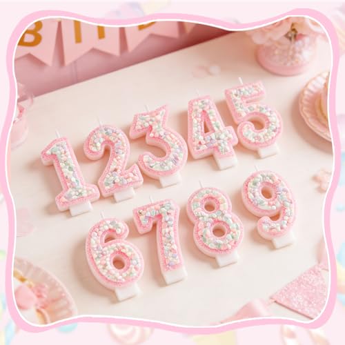 Pink Macaron Number 1 Birthday Candle Glitter Cake Topper for Girls