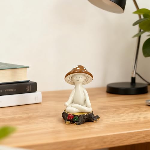 Meditation Mushroom Resin Statue with Stump Base - Whimsical Decor for Home & Garden