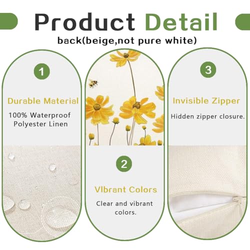 Waterproof Yellow Outdoor Pillow Covers 20x20 Set of 2