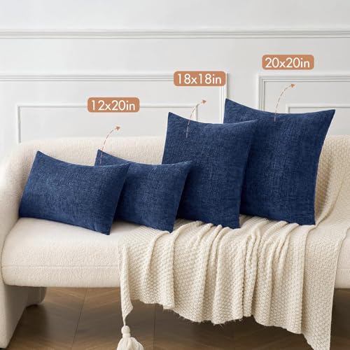 MIULEE Soft Chenille Throw Pillow Covers, Navy Blue 18x18 Inch, Set of 2